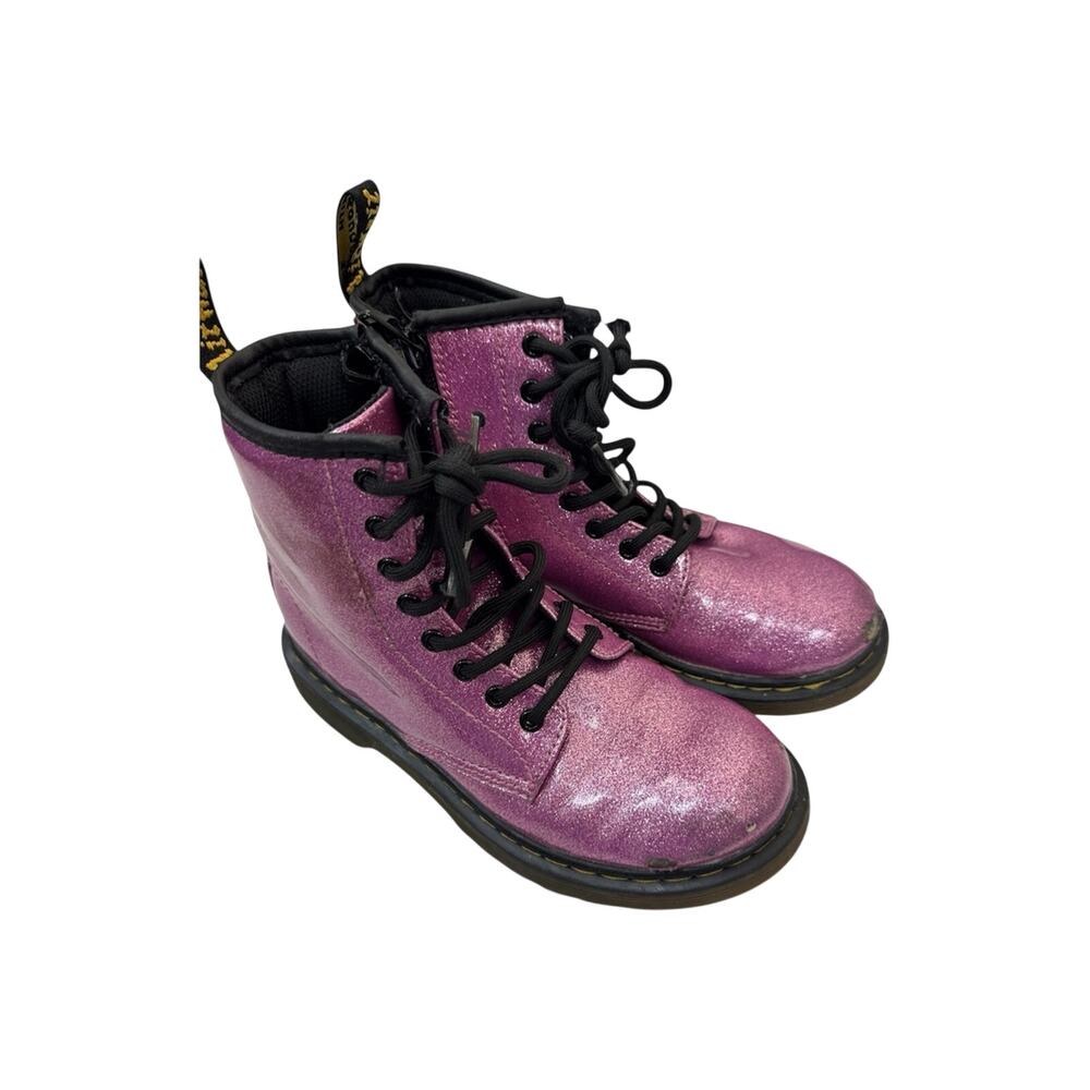 Dr Martens Pink Glitter Combat Boots Girls 1 Big Kid Lace Up
